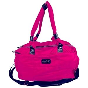 Y2K Foxy Jeans Pink Black Trim Zebra Lined Large Multi Pocket Weekender Bag